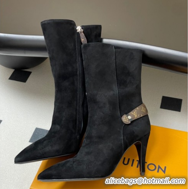 Low Price Louis Vuitton Legacy Heel Ankle Boots 9.5cm in Suede and Back Strap Black 2025 1AIEUG 1021099