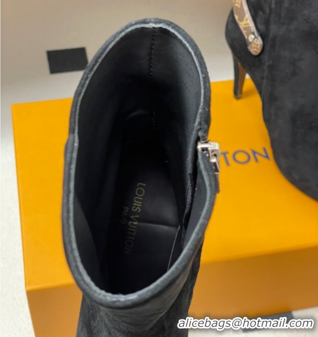 Low Price Louis Vuitton Legacy Heel Ankle Boots 9.5cm in Suede and Back Strap Black 2025 1AIEUG 1021099