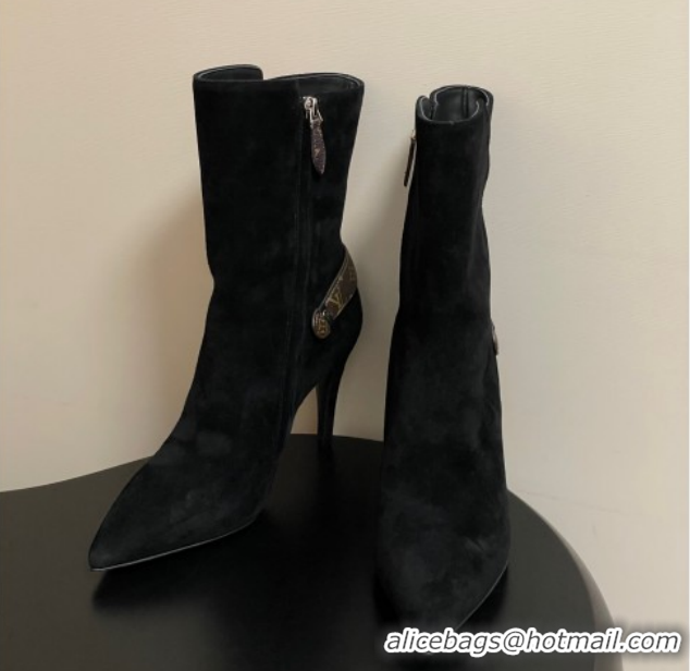 Low Price Louis Vuitton Legacy Heel Ankle Boots 9.5cm in Suede and Back Strap Black 2025 1AIEUG 1021099