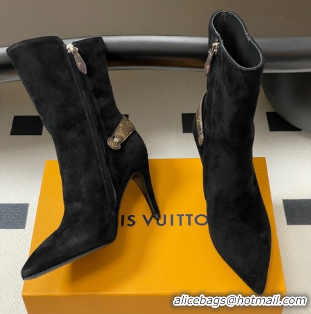 Low Price Louis Vuitton Legacy Heel Ankle Boots 9.5cm in Suede and Back Strap Black 2025 1AIEUG 1021099