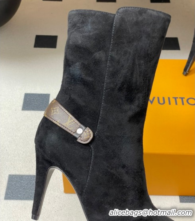 Low Price Louis Vuitton Legacy Heel Ankle Boots 9.5cm in Suede and Back Strap Black 2025 1AIEUG 1021099