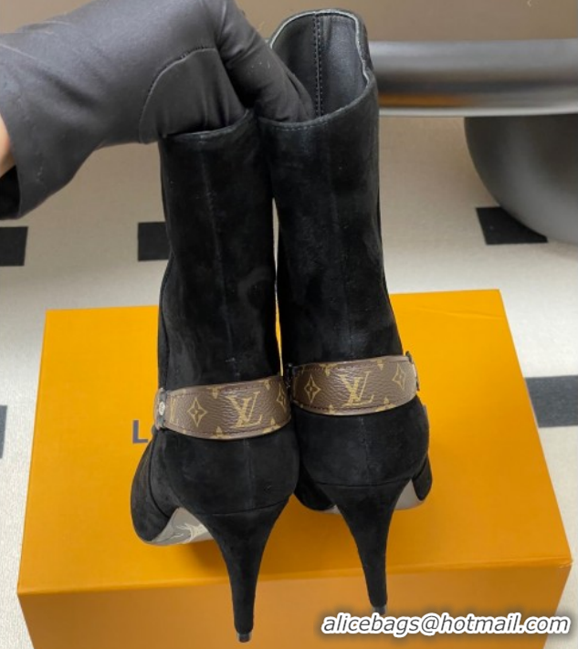 Low Price Louis Vuitton Legacy Heel Ankle Boots 9.5cm in Suede and Back Strap Black 2025 1AIEUG 1021099