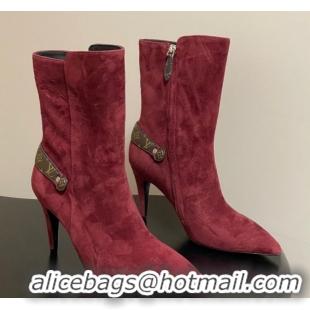 Top Grade Louis Vuitton Legacy Heel Ankle Boots 9.5cm in Suede with Back Strap Burgundy 1AIEUG 1021100