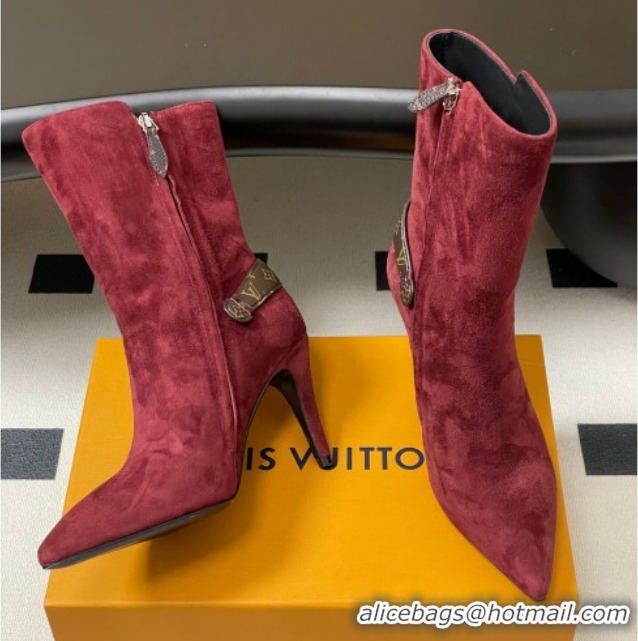 Top Grade Louis Vuitton Legacy Heel Ankle Boots 9.5cm in Suede with Back Strap Burgundy 1AIEUG 1021100