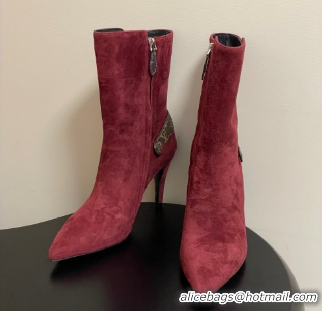 Top Grade Louis Vuitton Legacy Heel Ankle Boots 9.5cm in Suede with Back Strap Burgundy 1AIEUG 1021100