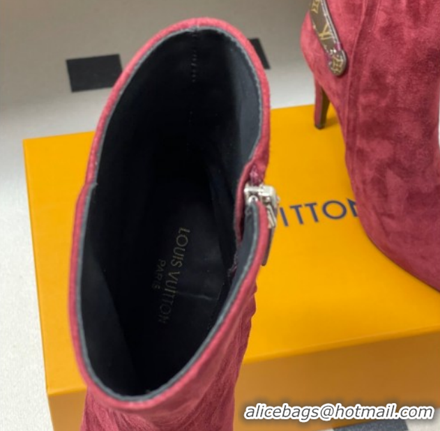 Top Grade Louis Vuitton Legacy Heel Ankle Boots 9.5cm in Suede with Back Strap Burgundy 1AIEUG 1021100