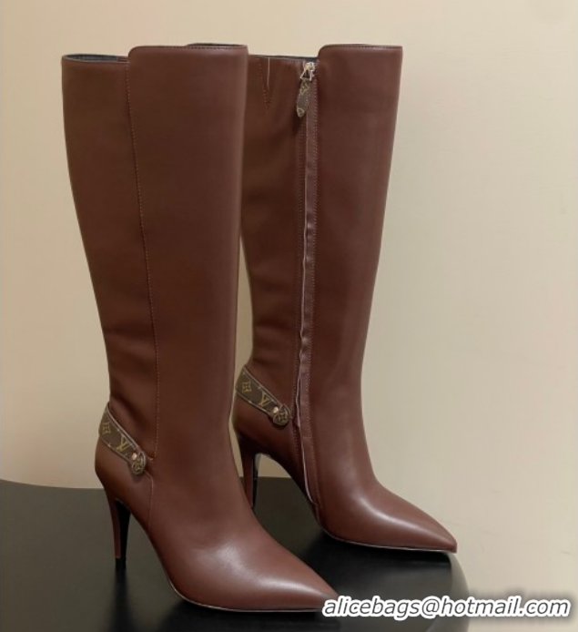 Stylish Louis Vuitton Legacy Heel High Boots 9.5cm in Calf Leather Brown 1AIEUG 1021102
