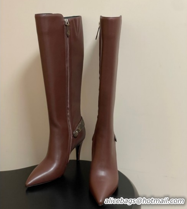 Stylish Louis Vuitton Legacy Heel High Boots 9.5cm in Calf Leather Brown 1AIEUG 1021102