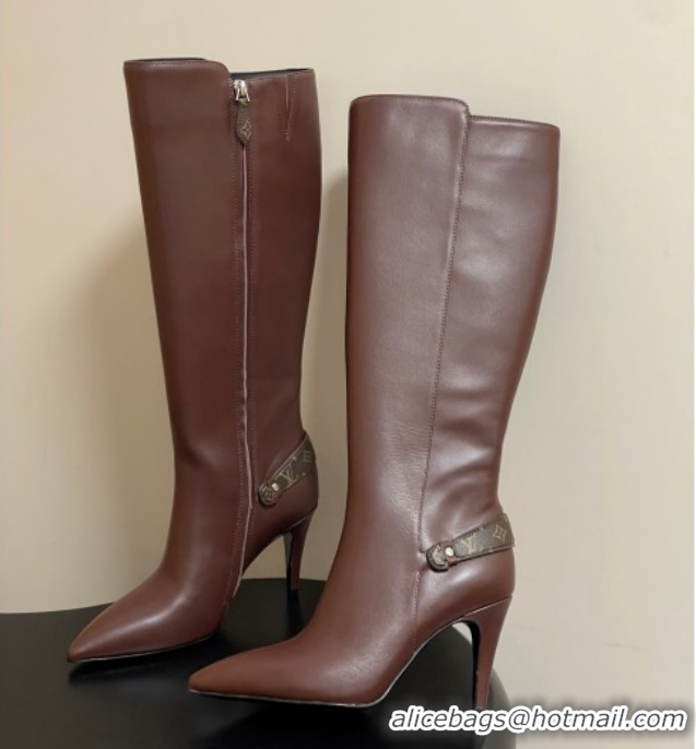 Stylish Louis Vuitton Legacy Heel High Boots 9.5cm in Calf Leather Brown 1AIEUG 1021102