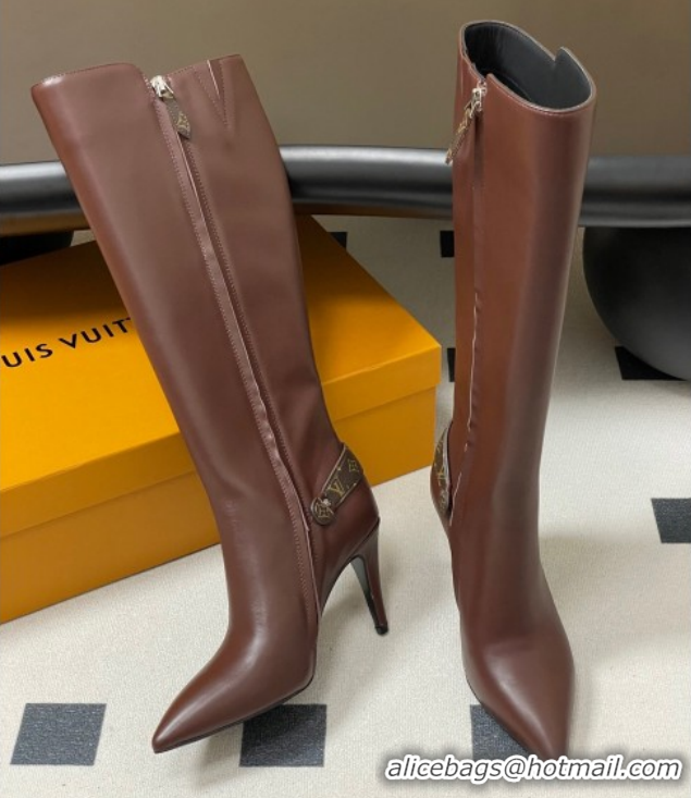 Stylish Louis Vuitton Legacy Heel High Boots 9.5cm in Calf Leather Brown 1AIEUG 1021102