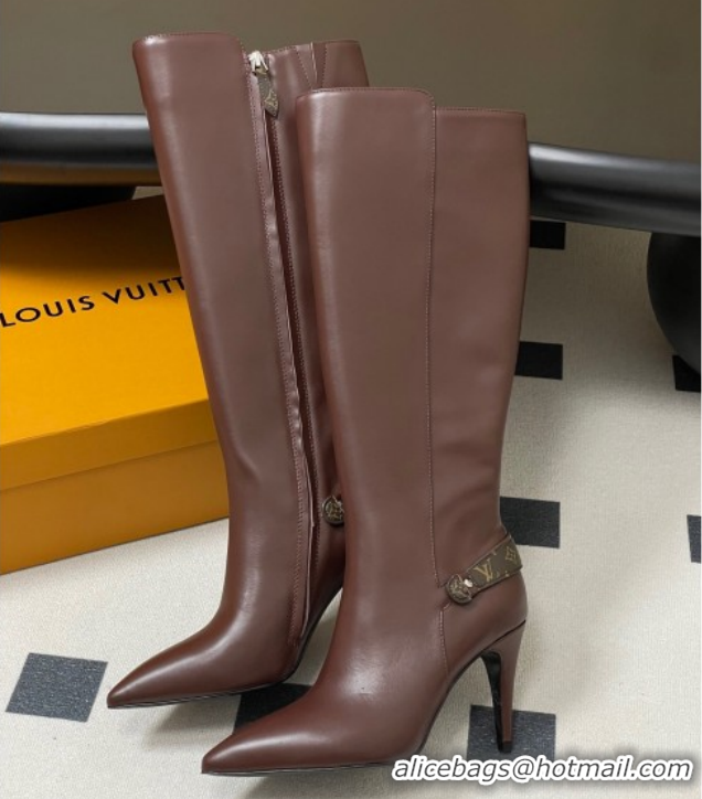 Stylish Louis Vuitton Legacy Heel High Boots 9.5cm in Calf Leather Brown 1AIEUG 1021102