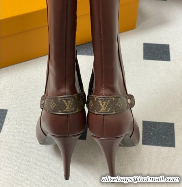 Stylish Louis Vuitton Legacy Heel High Boots 9.5cm in Calf Leather Brown 1AIEUG 1021102