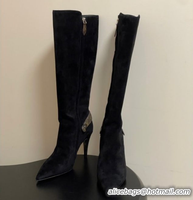 Sophisticated Louis Vuitton Legacy Heel High Boots 9.5cm in Suede Black 1AIEUG 1021103