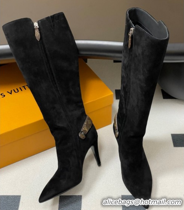 Sophisticated Louis Vuitton Legacy Heel High Boots 9.5cm in Suede Black 1AIEUG 1021103