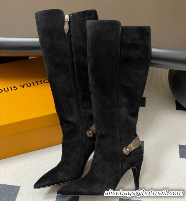Sophisticated Louis Vuitton Legacy Heel High Boots 9.5cm in Suede Black 1AIEUG 1021103