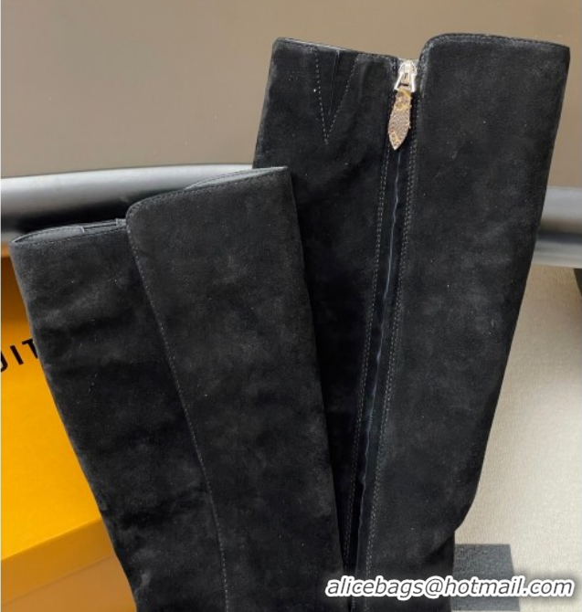 Sophisticated Louis Vuitton Legacy Heel High Boots 9.5cm in Suede Black 1AIEUG 1021103