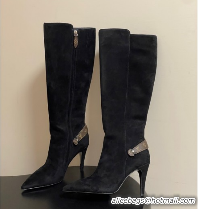 Sophisticated Louis Vuitton Legacy Heel High Boots 9.5cm in Suede Black 1AIEUG 1021103