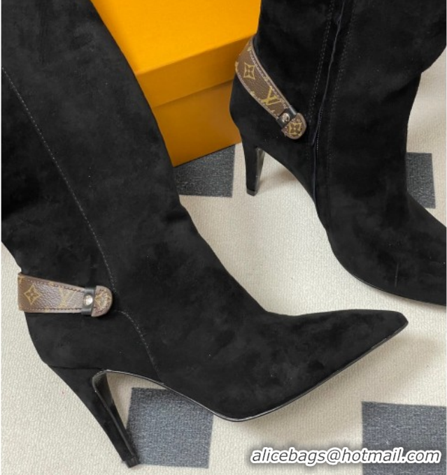 Sophisticated Louis Vuitton Legacy Heel High Boots 9.5cm in Suede Black 1AIEUG 1021103