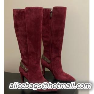Buy Luxury Louis Vuitton Legacy Heel High Boots 9.5cm in Suede Burgundy 1AIEUG 1021104