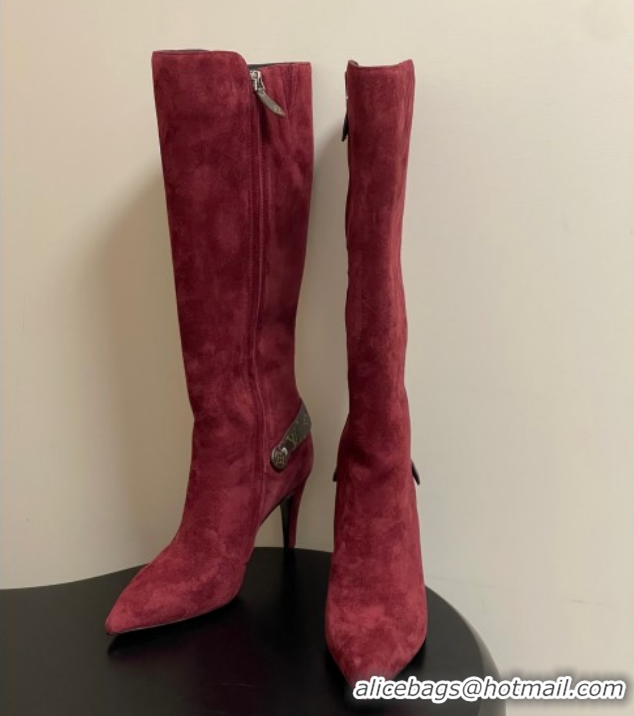 Buy Luxury Louis Vuitton Legacy Heel High Boots 9.5cm in Suede Burgundy 1AIEUG 1021104