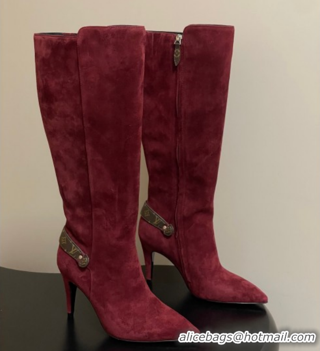 Buy Luxury Louis Vuitton Legacy Heel High Boots 9.5cm in Suede Burgundy 1AIEUG 1021104