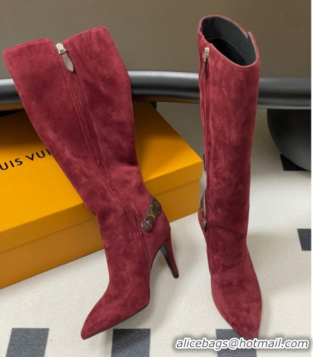 Buy Luxury Louis Vuitton Legacy Heel High Boots 9.5cm in Suede Burgundy 1AIEUG 1021104