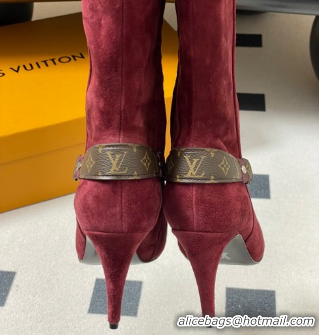 Buy Luxury Louis Vuitton Legacy Heel High Boots 9.5cm in Suede Burgundy 1AIEUG 1021104