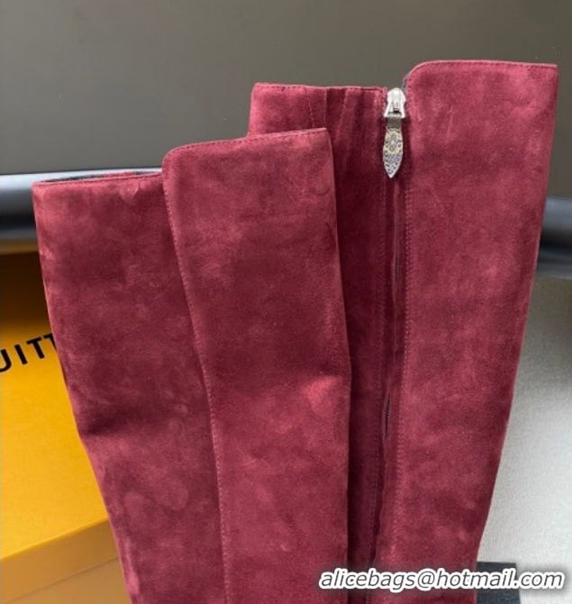 Buy Luxury Louis Vuitton Legacy Heel High Boots 9.5cm in Suede Burgundy 1AIEUG 1021104