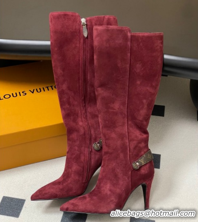 Buy Luxury Louis Vuitton Legacy Heel High Boots 9.5cm in Suede Burgundy 1AIEUG 1021104