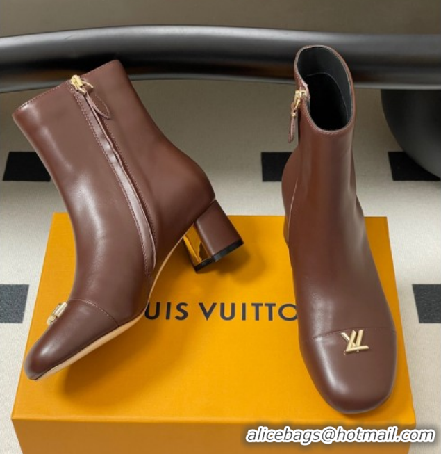 Perfect Louis Vuitton Swing Heel Ankle Boots 5.5cm in Calf Leather Brown 1AID092 1021147