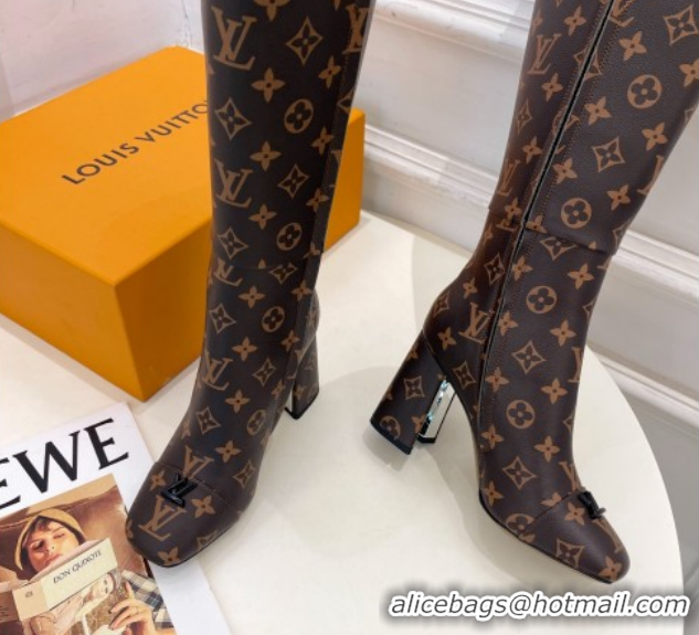 Hot Style Louis Vuitton Swing Heel High Boots 9cm Monogram Canvas 1AID09 1021105