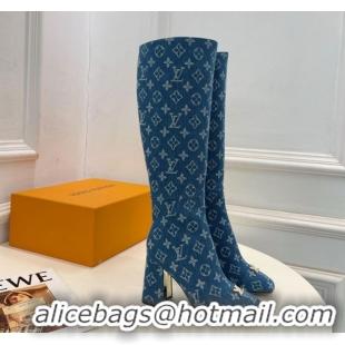 Perfect Louis Vuitton Swing Heel High Boots 9cm in Blue Monogram Denim 1AID09 1021106