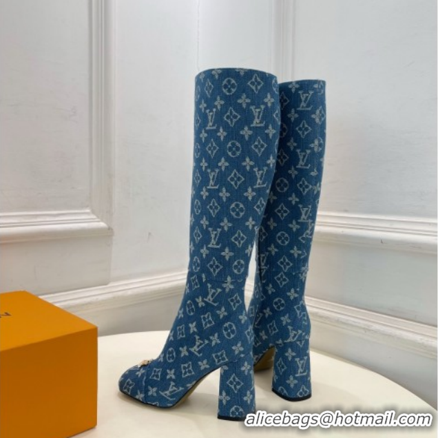 Perfect Louis Vuitton Swing Heel High Boots 9cm in Blue Monogram Denim 1AID09 1021106