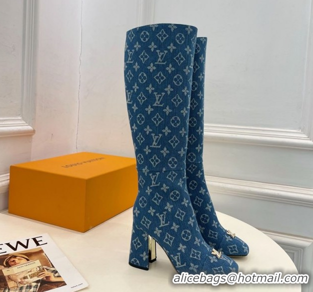 Perfect Louis Vuitton Swing Heel High Boots 9cm in Blue Monogram Denim 1AID09 1021106