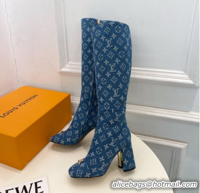 Perfect Louis Vuitton Swing Heel High Boots 9cm in Blue Monogram Denim 1AID09 1021106