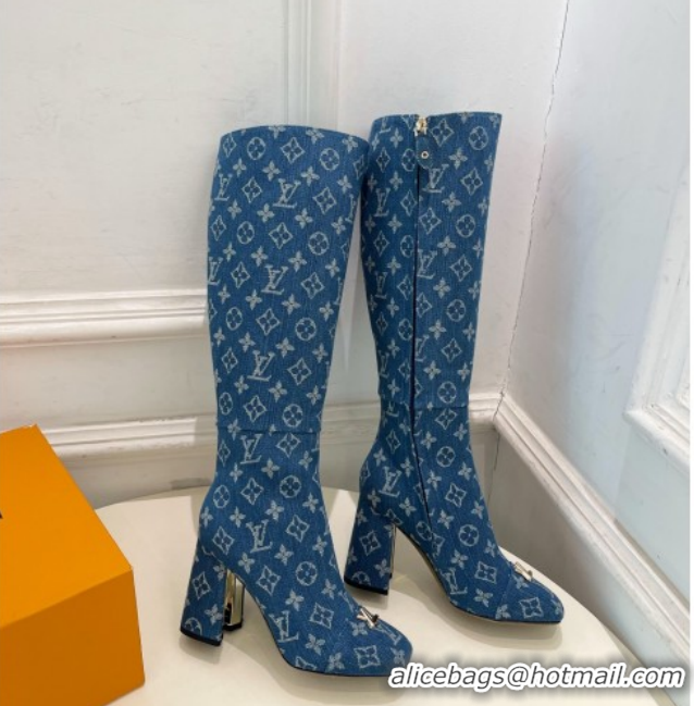 Perfect Louis Vuitton Swing Heel High Boots 9cm in Blue Monogram Denim 1AID09 1021106
