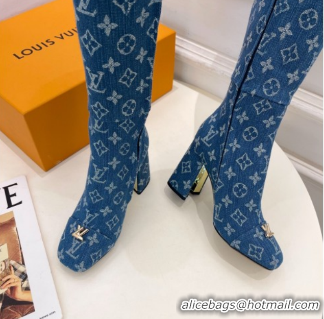 Perfect Louis Vuitton Swing Heel High Boots 9cm in Blue Monogram Denim 1AID09 1021106