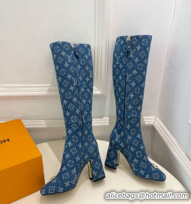 Perfect Louis Vuitton Swing Heel High Boots 9cm in Blue Monogram Denim 1AID09 1021106