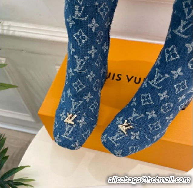 Perfect Louis Vuitton Swing Heel High Boots 9cm in Blue Monogram Denim 1AID09 1021106