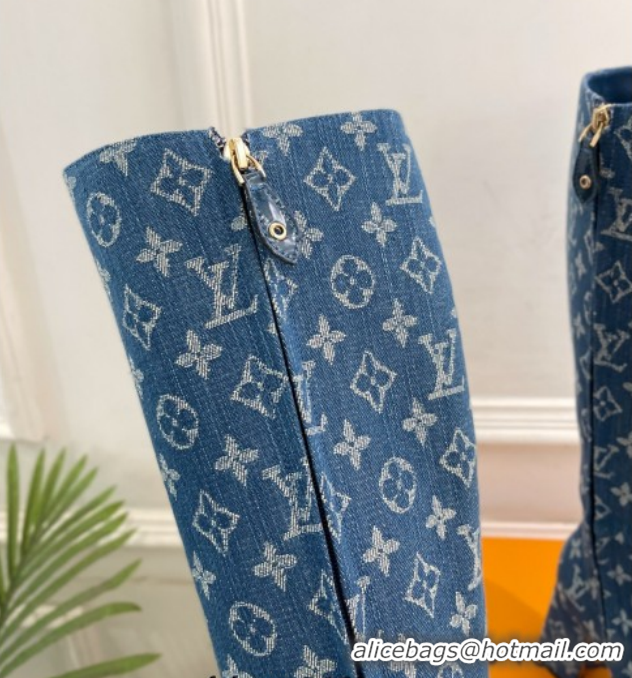 Perfect Louis Vuitton Swing Heel High Boots 9cm in Blue Monogram Denim 1AID09 1021106
