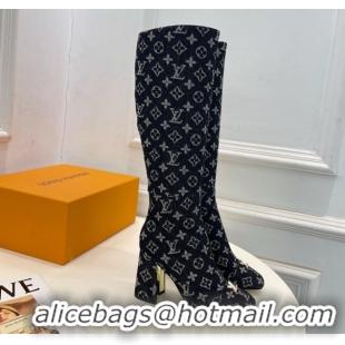 Classic Hot Louis Vuitton Swing Heel High Boots 9cm in Black Monogram Denim 2025 1AID09 1021107