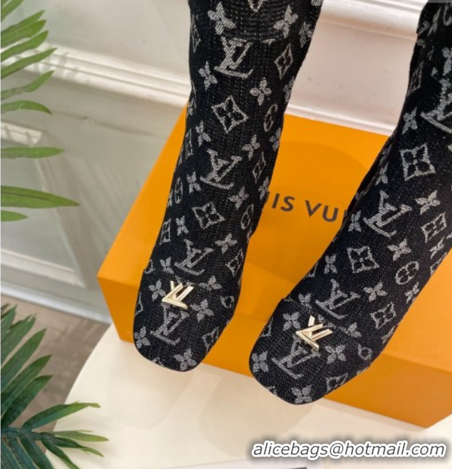 Classic Hot Louis Vuitton Swing Heel High Boots 9cm in Black Monogram Denim 2025 1AID09 1021107