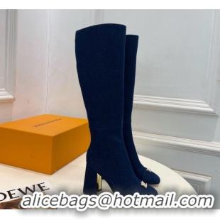 Popular Style Louis Vuitton Swing Heel High Boots 9cm in Navy Blue Denim 1AID09 1021108