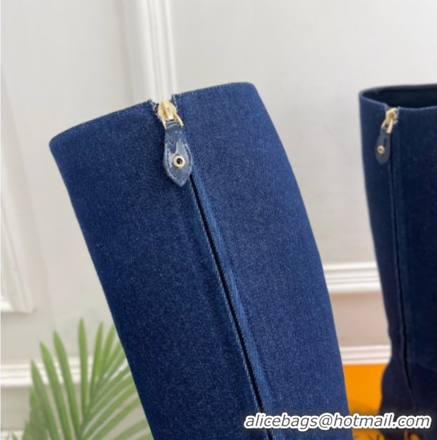 Popular Style Louis Vuitton Swing Heel High Boots 9cm in Navy Blue Denim 1AID09 1021108