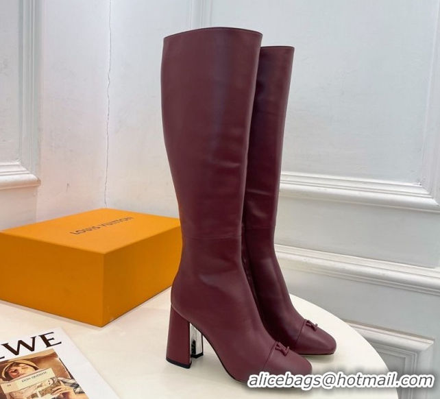 Grade Quality Louis Vuitton Swing Heel High Boots 9cm in Calf Leather Burgundy 1AID09 1021109