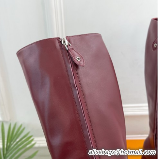 Grade Quality Louis Vuitton Swing Heel High Boots 9cm in Calf Leather Burgundy 1AID09 1021109