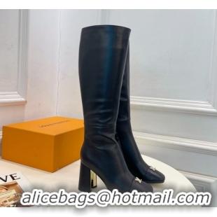 Generous Louis Vuitton Swing Heel High Boots 9cm in Calf Leather Black 1AID09 1021110
