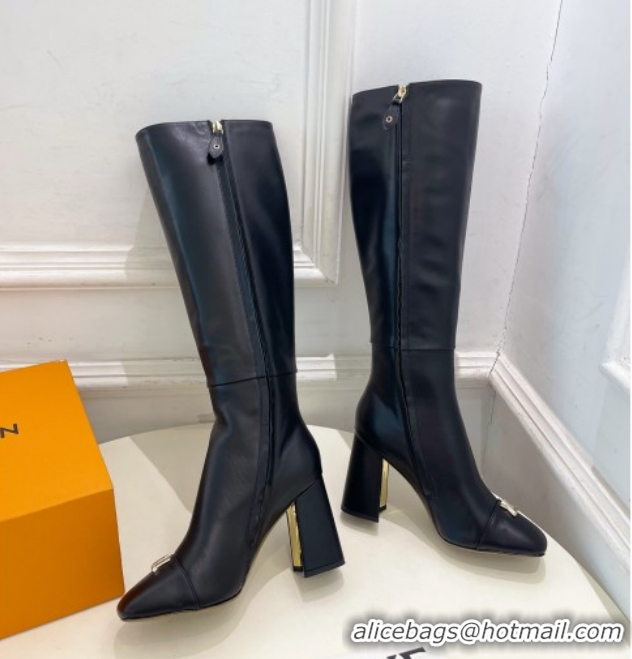 Generous Louis Vuitton Swing Heel High Boots 9cm in Calf Leather Black 1AID09 1021110