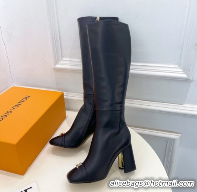 Generous Louis Vuitton Swing Heel High Boots 9cm in Calf Leather Black 1AID09 1021110