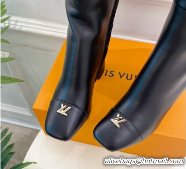 Generous Louis Vuitton Swing Heel High Boots 9cm in Calf Leather Black 1AID09 1021110